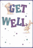 This get well card radiates with lighthearted optimism, perfectly suited for anyone in Finsbury Park seeking a pick-me-up. Illustrated at its core are two adorable companions-a cozy teddy bear and a puppy with floppy, inviting ears-who appear to spring forth from the crisp background, embracing the large, colourful letters spelling 'Get Well.' Their postures and joyful faces seem to invite a hug, each lovingly detailed with the softness of fresh petals or the downy texture of a teddy bear's fur. The lettering pops vibrantly in indigo and teal, reminiscent of the Hyacinths and Eryngium often found in local flower arrangements, set against a soft white canvas that exudes cleanliness and clarity. Sprinkled all around are stars in various blue and purple hues, twinkling with gentle encouragement like the city lights spotted from Finsbury Park at dusk. The scene is imbued with an emotional gentleness and reassurance, making this card a true companion to any bouquet delivered locally-a message that healing and kindness flourish even in the smallest of gestures, much like the thoughtful creations from Finsbury Park Florist.